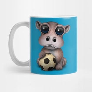 Cute Baby Hippo With Football Soccer Ball Mug